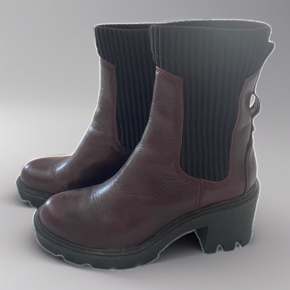 Burgundy leather ankle boots